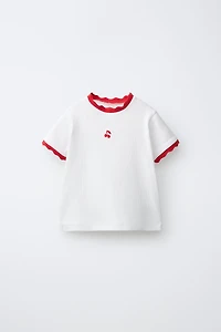 EMBROIDERED RIB T-SHIRT WITH CONTRAST PIPING