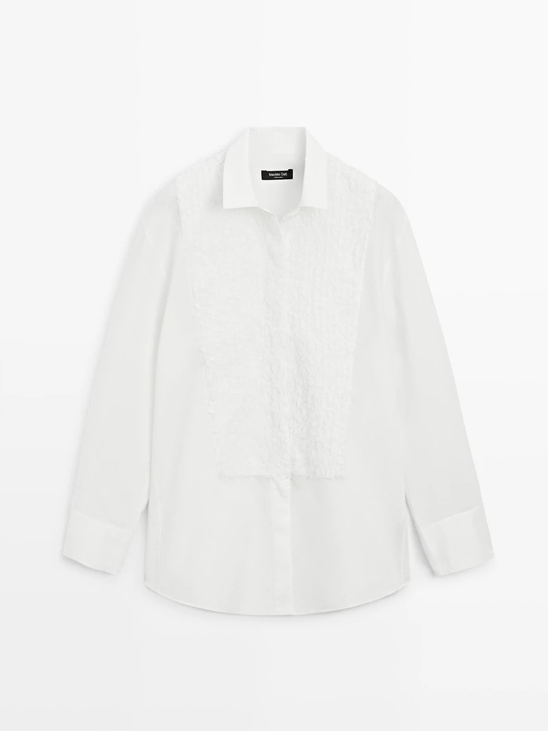 Bib front shirt with embroidered detail