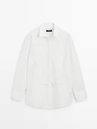 Bib front shirt with embroidered detail