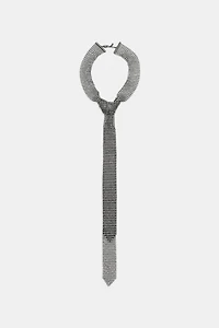 METALLIC RHINESTONE TIE NECKLACE