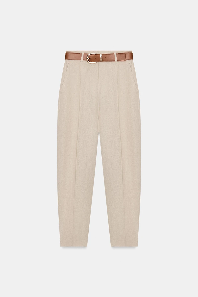 LINEN PANTS WITH BELT AND PLEATS
