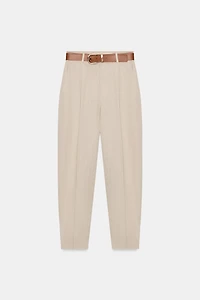 LINEN PANTS WITH BELT AND PLEATS