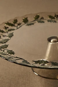 CHRISTMAS HOLLY LEAF GLASS CAKE DISH