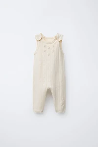 OPENWORK AND EMBROIDERED KNIT OVERALLS