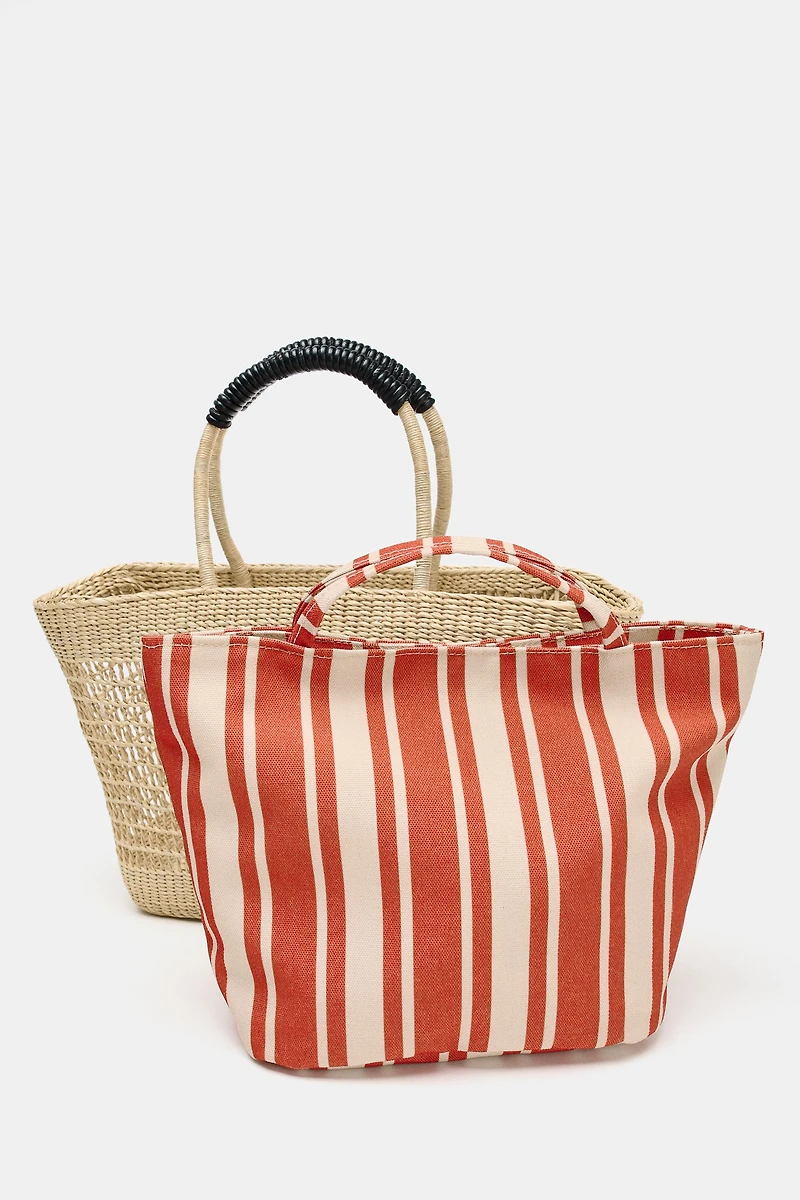 DOUBLE WOVEN BASKET BAG