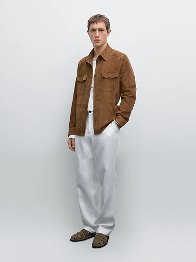 Chemise légère en cuir finition daim