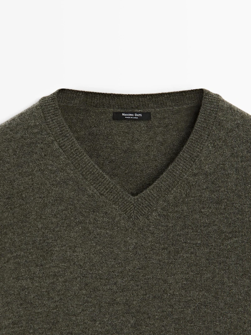 Wool blend knit V-neck sweater