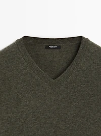 Wool blend knit V-neck sweater