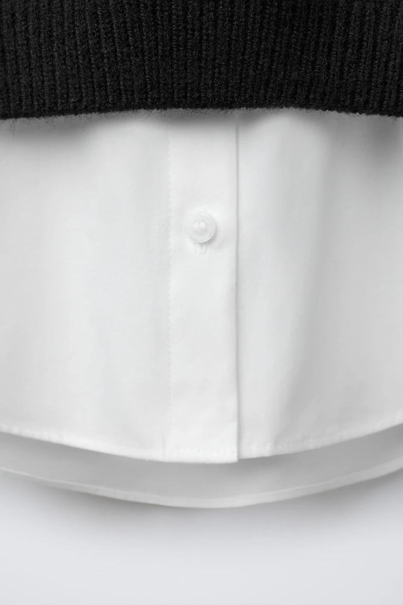 CHEMISE UNIE AVEC GILET EN MAILLE ET PERLES