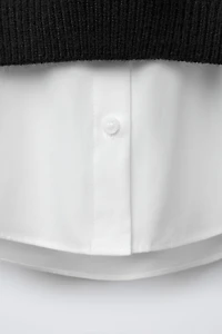 CHEMISE UNIE AVEC GILET EN MAILLE ET PERLES