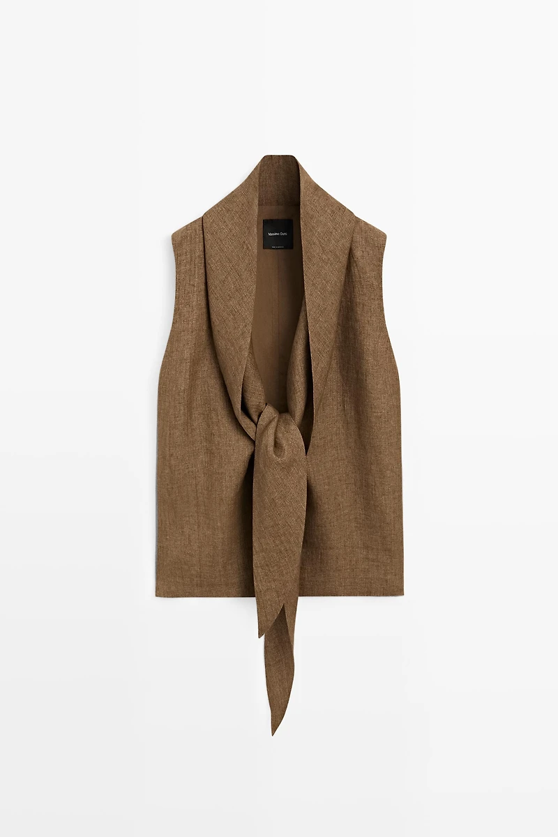 100% linen vest with tie detail