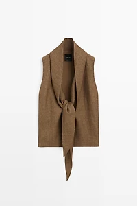 100% linen vest with tie detail