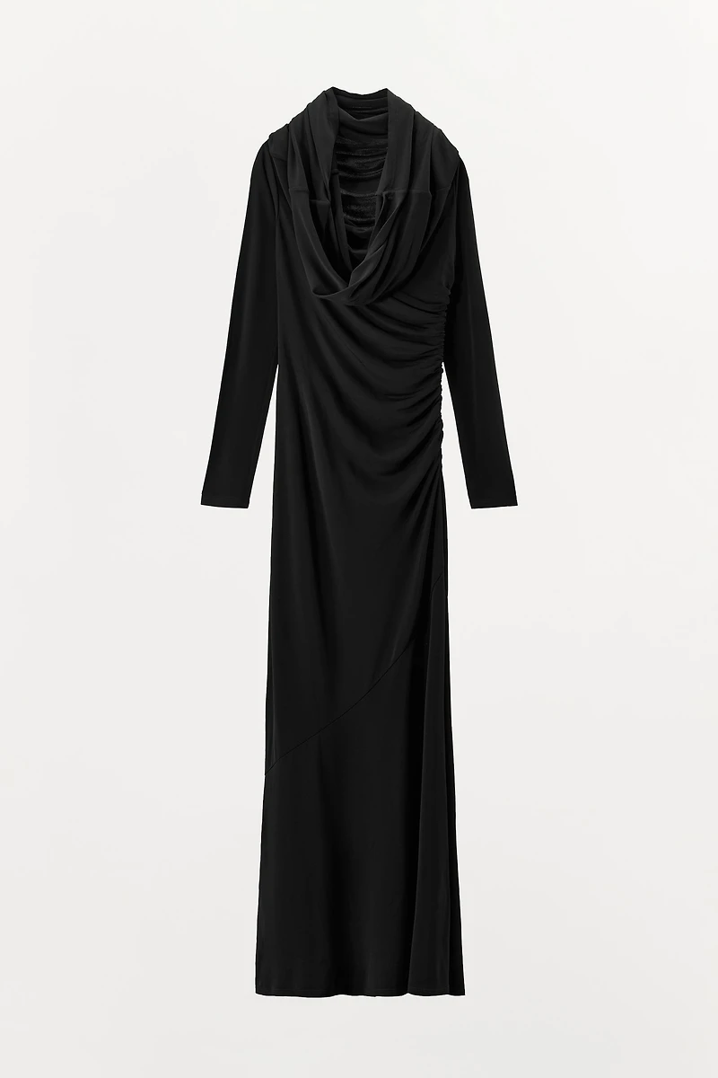 MULTIPOSITION COLLAR VISCOSE BLEND DRESS