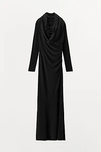 MULTIPOSITION COLLAR VISCOSE BLEND DRESS