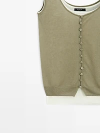 Layered knit top with buttons