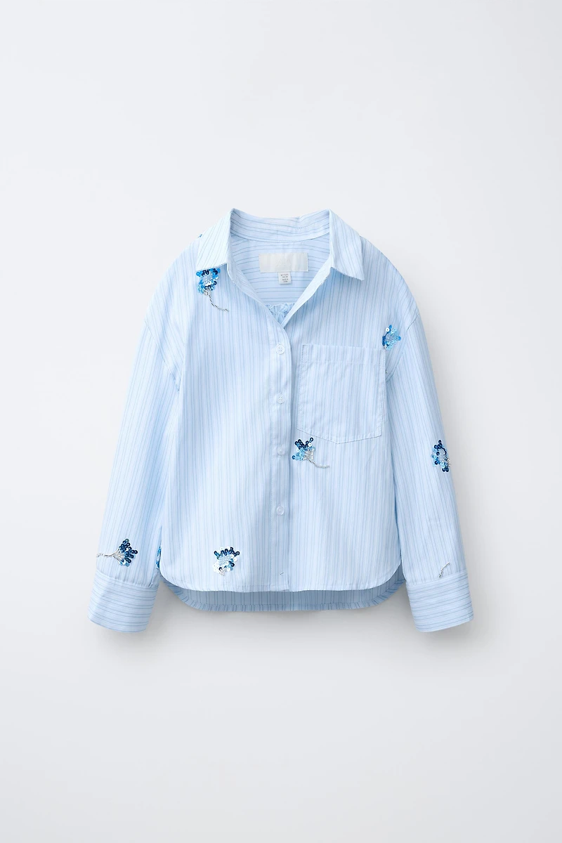 CHEMISE ET TOP RAYURES FLEURS PAILLETTES