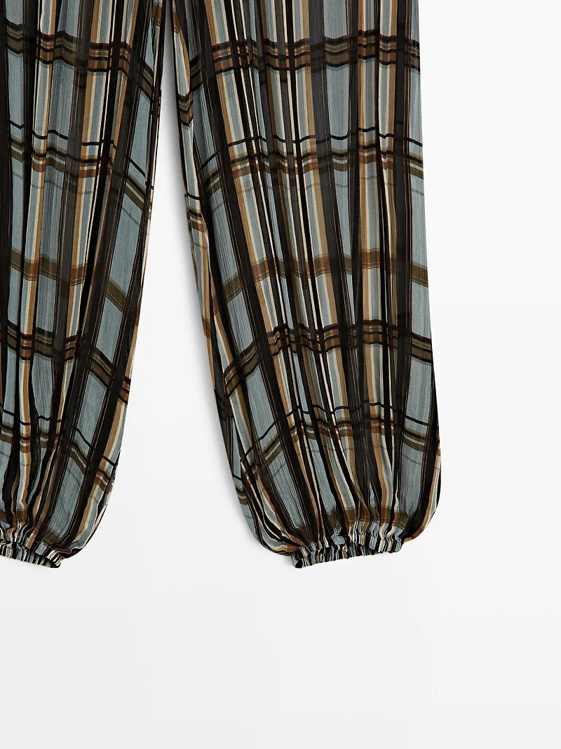 Pantalon bouffant fluide imprimé carreaux