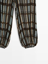 Pantalon bouffant fluide imprimé carreaux
