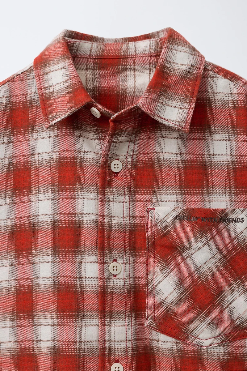 PLAID SHIRT WITH EMBROIDERED TEXT