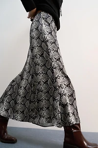 ANIMAL PRINT SATIN MIDI SKIRT