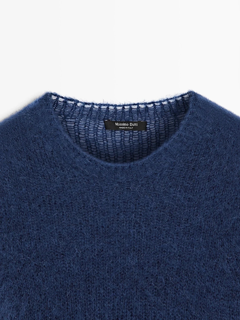 Short sleeve knit alpaca blend sweater