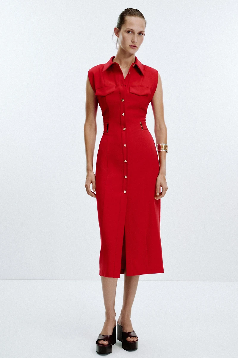 CREPE MIDI FITTED DRESS