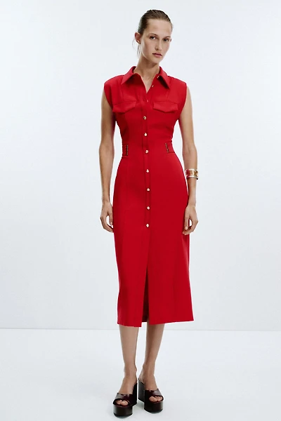 CREPE MIDI FITTED DRESS