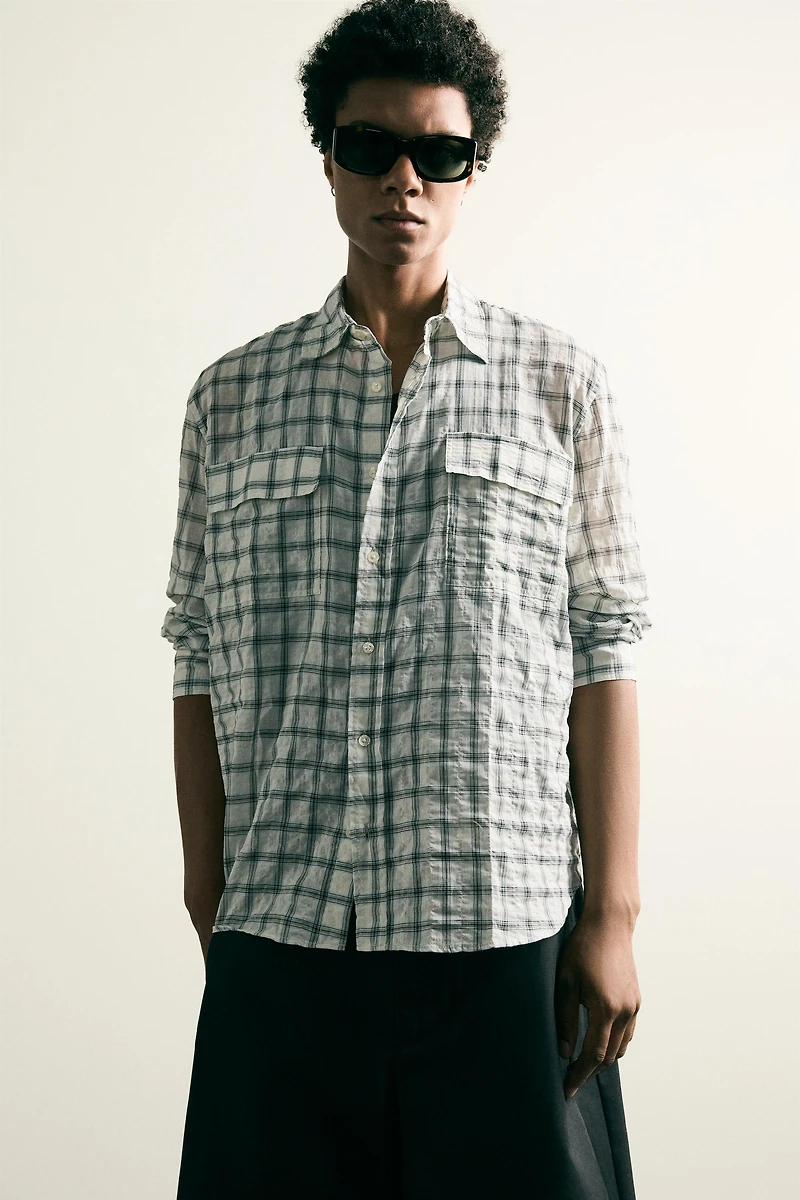 TEXTURED PLAID RELAXED FIT SHIRT