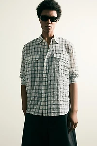 TEXTURED PLAID RELAXED FIT SHIRT
