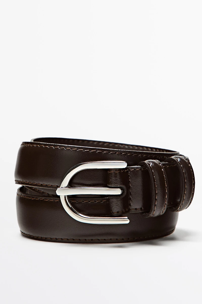 Ceinture surpiquée en cuir nappa avec boucle ovale