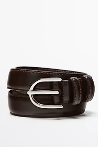Ceinture surpiquée en cuir nappa avec boucle ovale