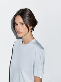 Short-sleeve wool blend knit sweater
