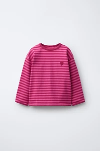 EMBROIDERED HEART STRIPED T-SHIRT