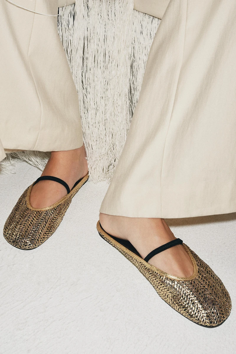 BRAIDED METALLIC SLINGBACK BALLET FLATS