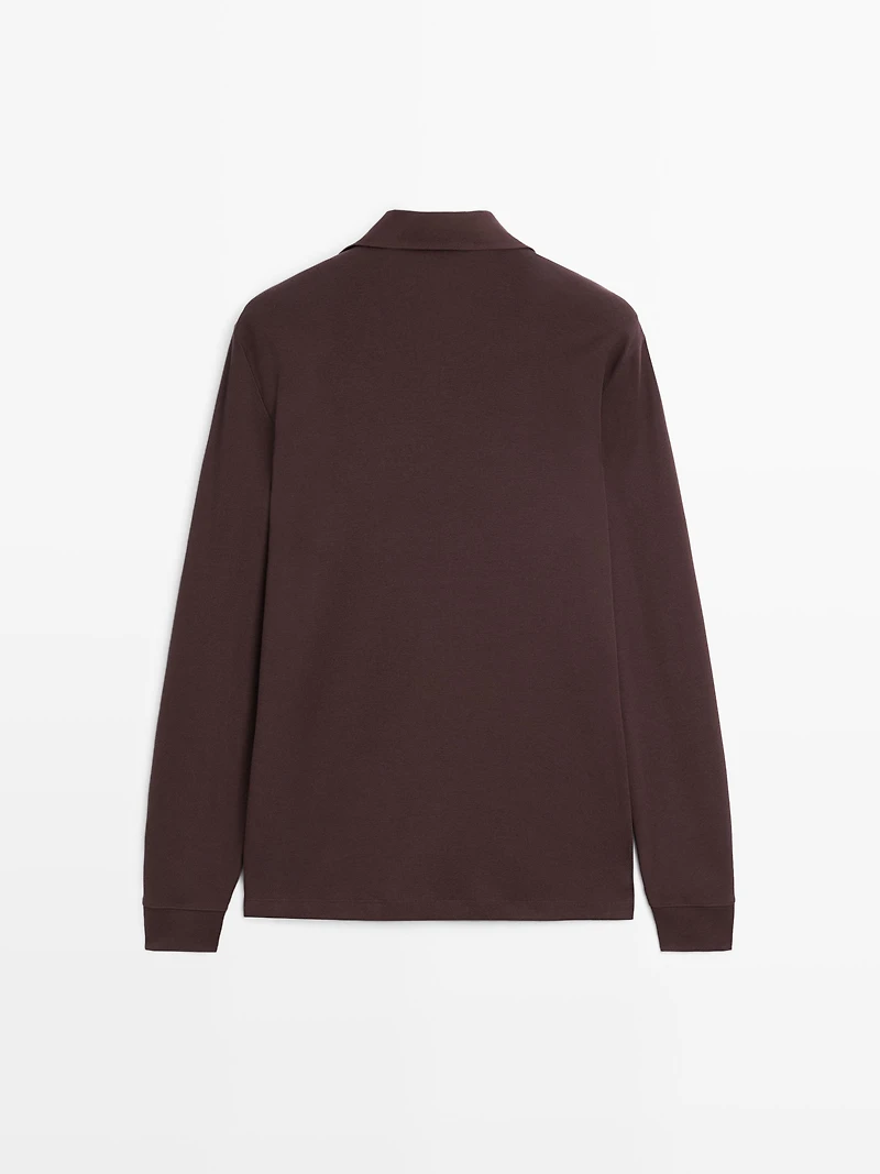 Long sleeve polo shirt with contrast collar