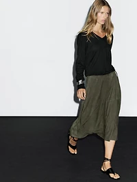 Suede leather skirt with gathered detail