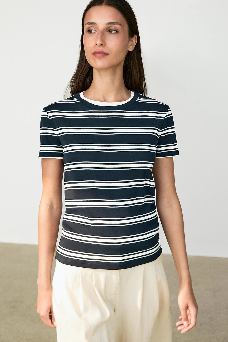 Double-layer striped short sleeve T-shirt