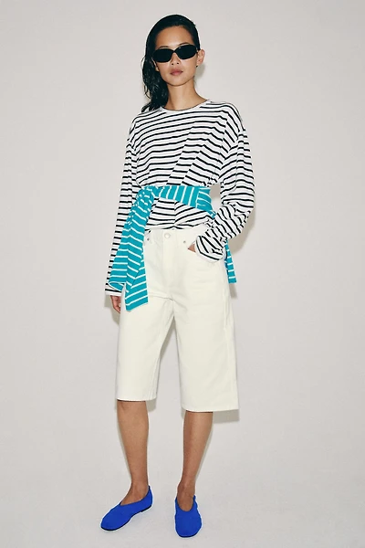 STRIPED COTTON AND LINEN T-SHIRT