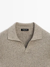 Cotton blend knit polo collar sweater