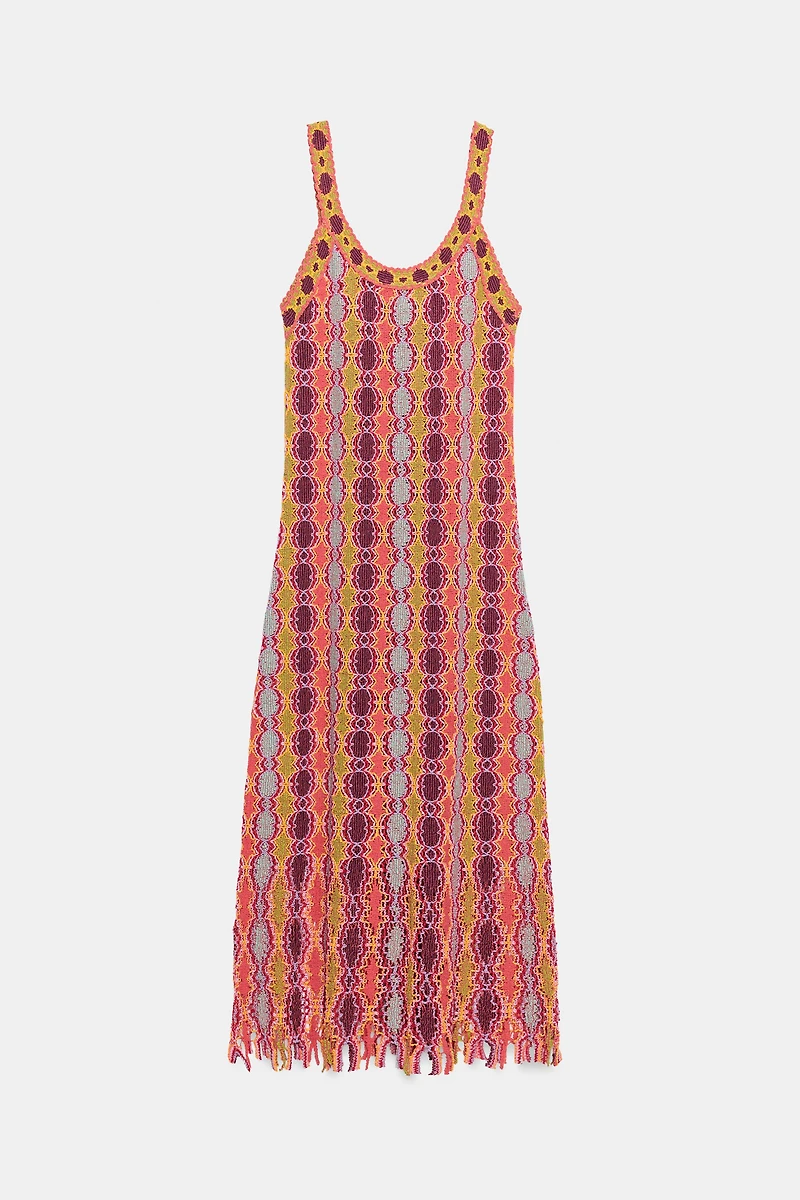 ROBE LONGUE EN MAILLE À FRANGES