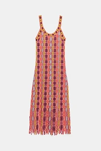 ROBE LONGUE EN MAILLE À FRANGES