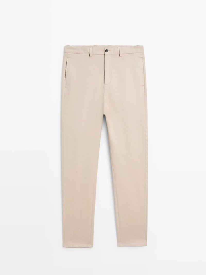 Cotton twill pants with elasticated waistband