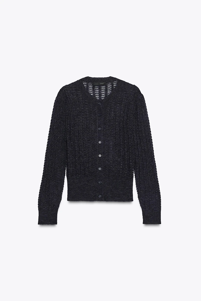 POINTELLE KNIT WOOL AND ALPACA CARDIGAN