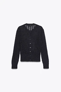 POINTELLE KNIT WOOL AND ALPACA CARDIGAN