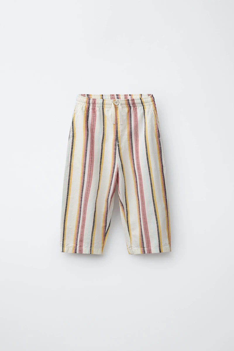 PANTALON BAGGY À RAYURES EN COTON ET LIN