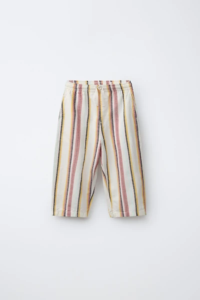 PANTALON BAGGY À RAYURES EN COTON ET LIN
