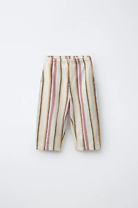 PANTALON BAGGY À RAYURES EN COTON ET LIN