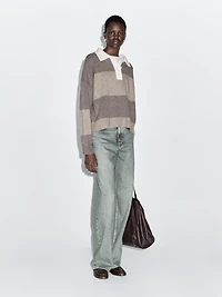 Striped wool blend polo sweater