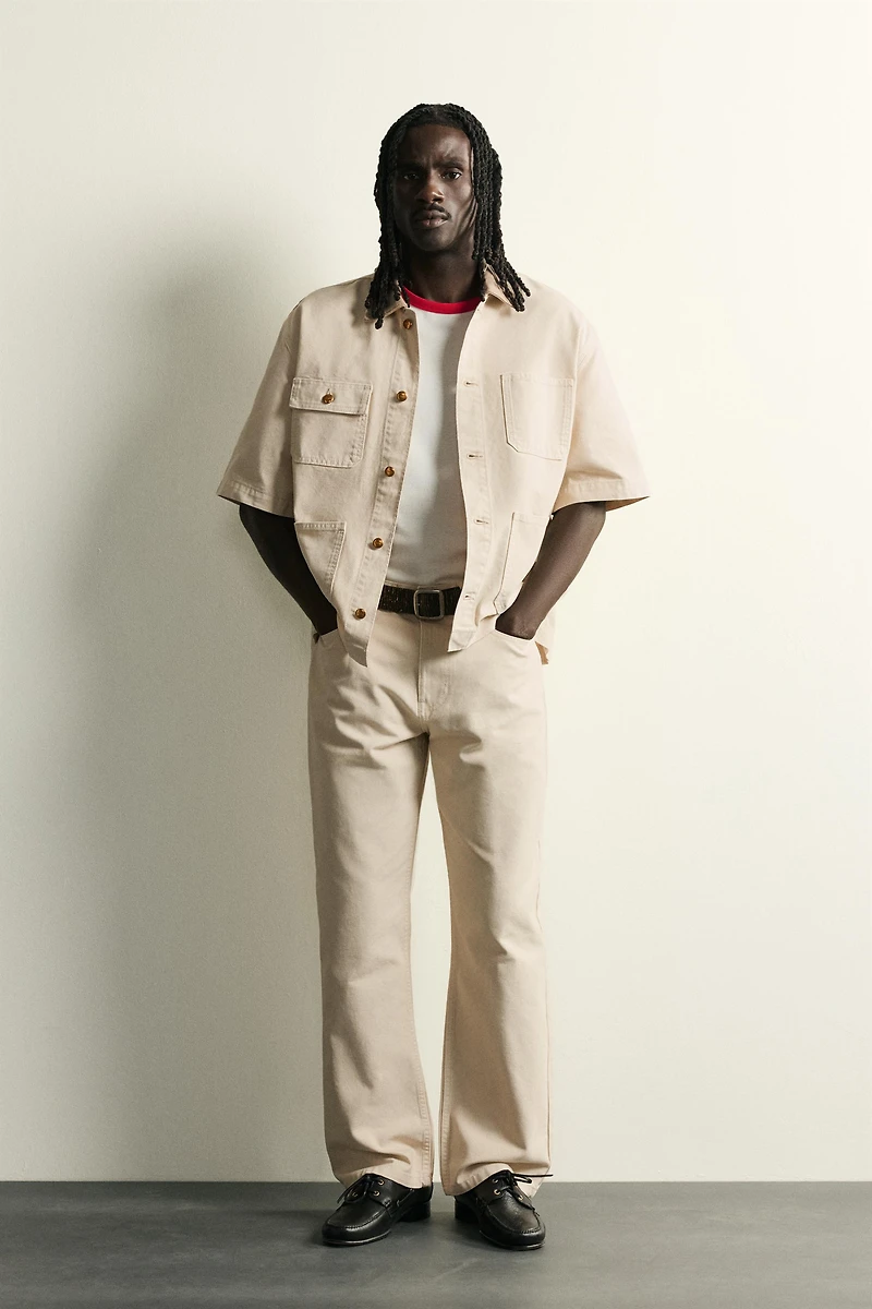 SHORT SLEEVE CONTRAST COLLAR OVERSHIRT