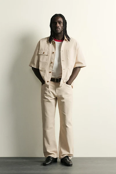SHORT SLEEVE CONTRAST COLLAR OVERSHIRT